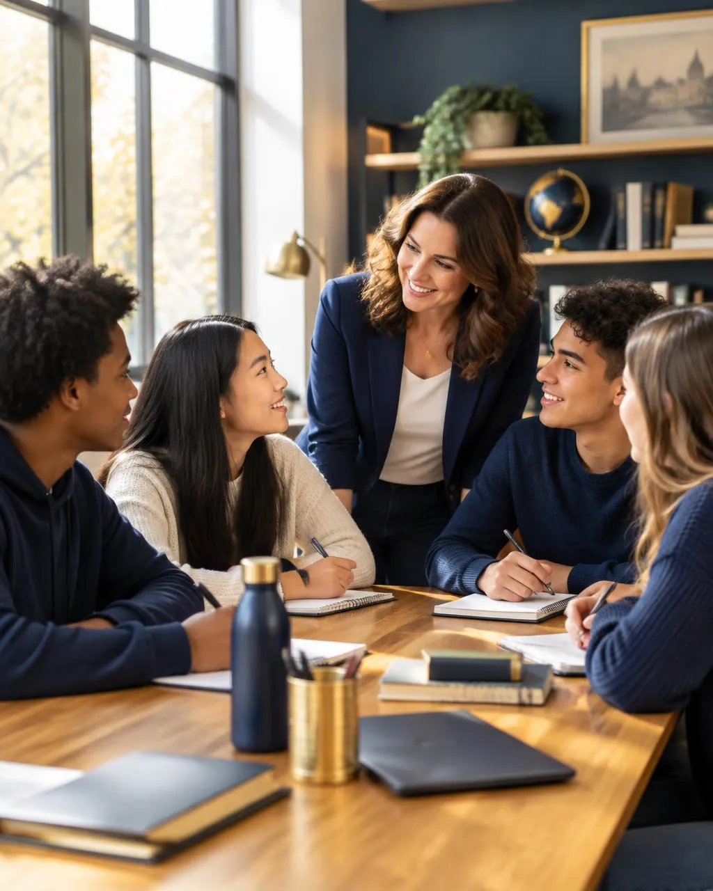 Teenage students around a table with a teacher