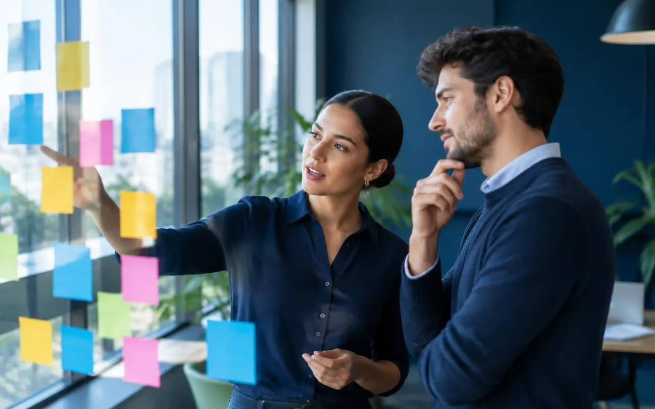 Planning session with sticky notes