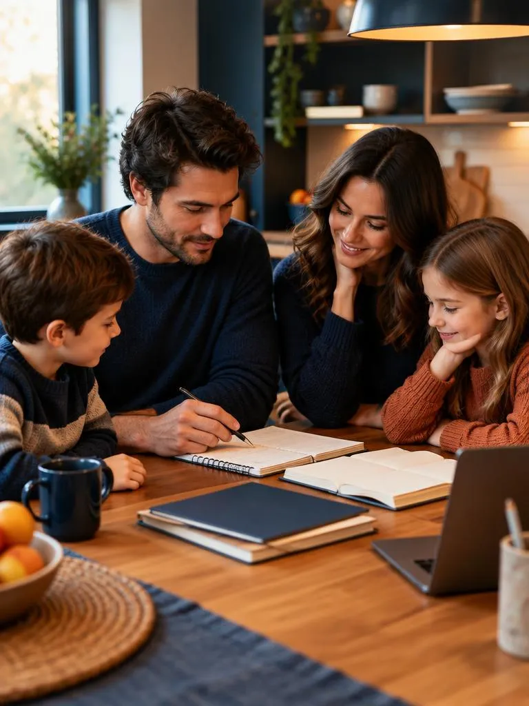 Family planning together at a kitchen table