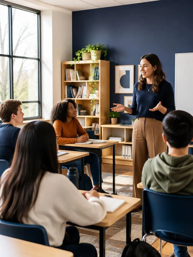 Teacher leading a bright classroom