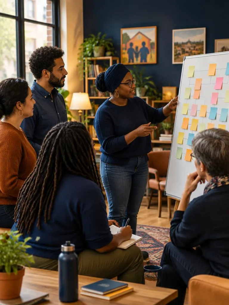 Nonprofit team around a planning board